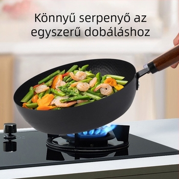 Japán stílusú vas serpenyő hal pikkely mintázattal, bevonat nélküli felület, tapadásmentes, 1,4 kg, kompatibil indukcióval és gáztűzhellyel.