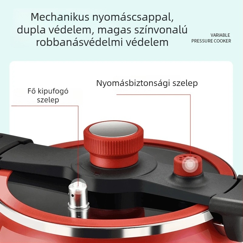 Zománcozott vasból készült leveses fazék kettős fogantyúval, kapacitás 5 L vagy nagyobb, üvegfedő, kompatibil gáz- és indukciós főzőfelülettel