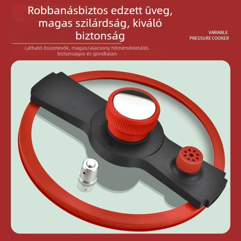 Zománcozott vasból készült leveses fazék kettős fogantyúval, kapacitás 5 L vagy nagyobb, üvegfedő, kompatibil gáz- és indukciós főzőfelülettel