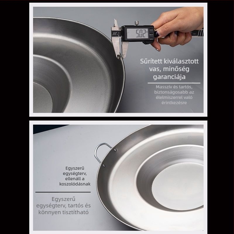 Wok serpenyő konkáv aljú, finomított vasból, bevonat nélküli, fedő rozsdamentes acélból