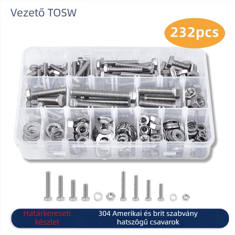 Lingding hardware külső hatszögű csavar készlet, 304 rozsdamentes acél, A2-70, Nemzeti szabvány