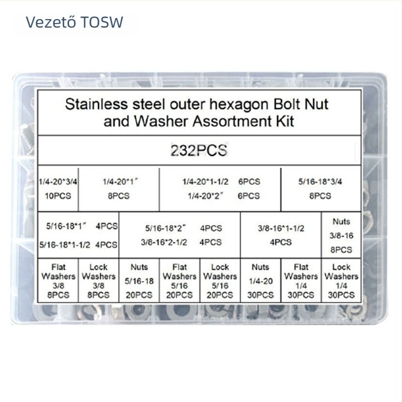 Lingding hardware külső hatszögű csavar készlet, 304 rozsdamentes acél, A2-70, Nemzeti szabvány