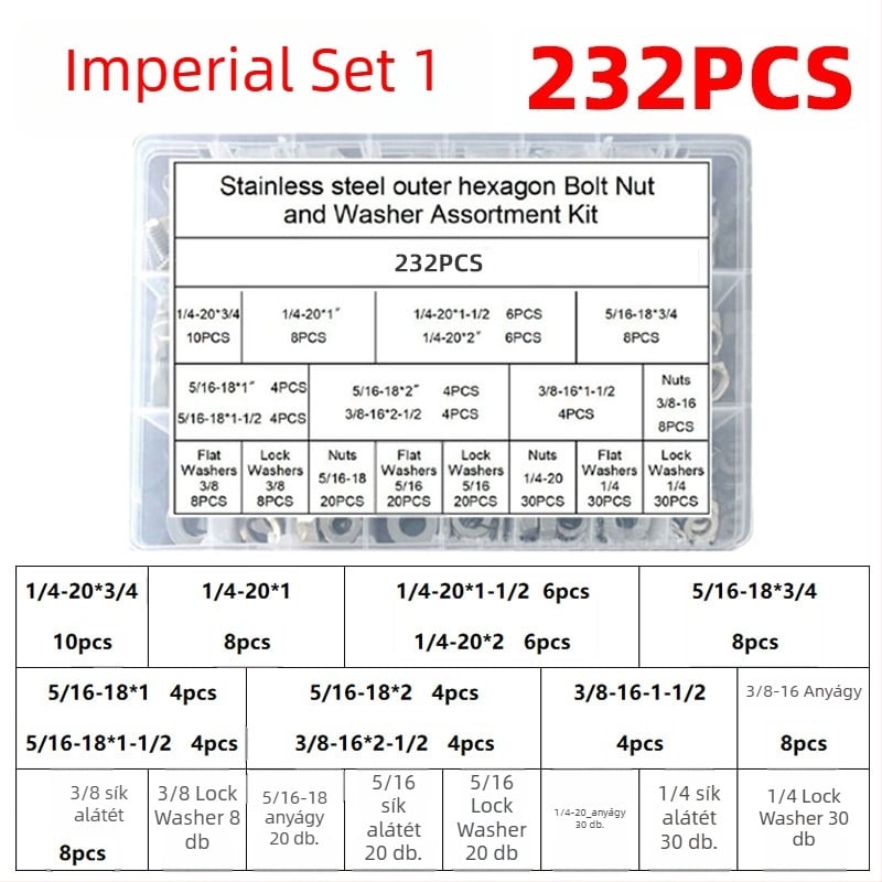 Lingding hardware külső hatszögű csavar készlet, 304 rozsdamentes acél, A2-70, Nemzeti szabvány