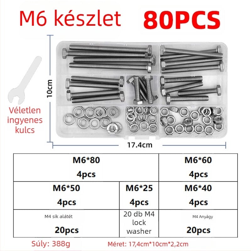 Lingding hardware külső hatszögű csavar készlet, 304 rozsdamentes acél, A2-70, Nemzeti szabvány