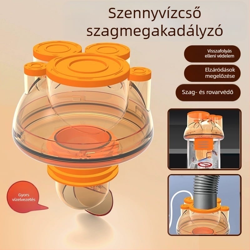 Konyhai lefolyó záródugó háromfejű antiszag dizájnnal, ABS anyag, modell 001, modern minimál stílus.