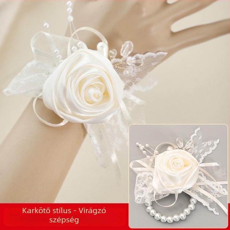 Koreai stílusú kézzel készített esküvői csuklódísz textil anyagból