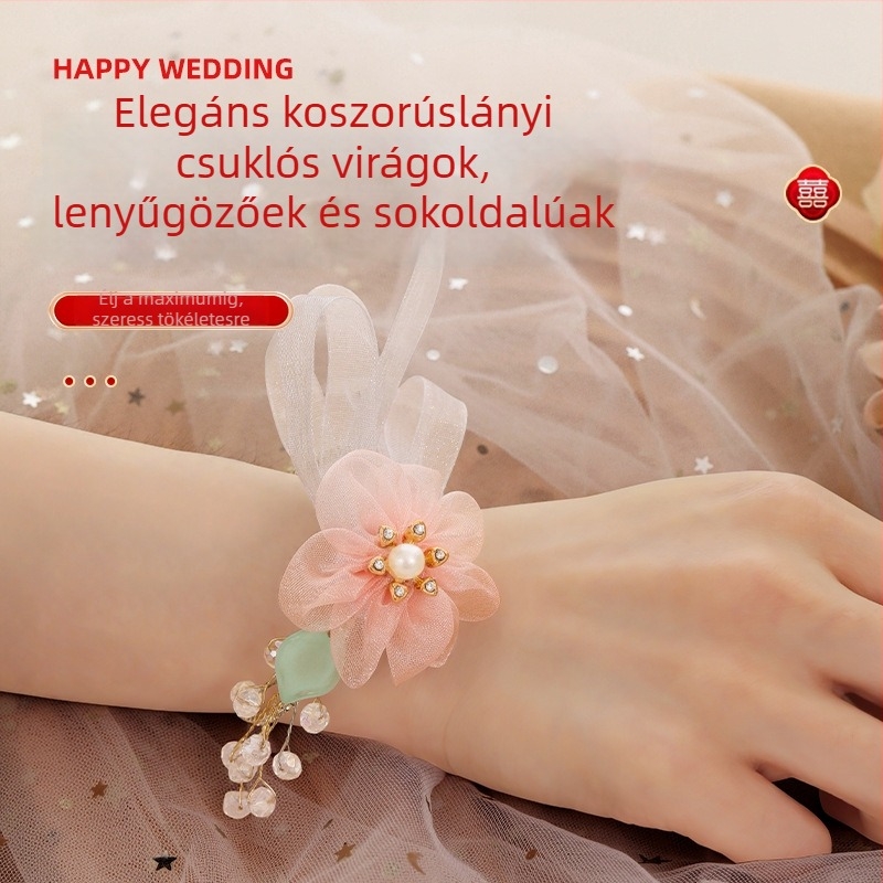 Menyasszony csuklóra illő virág – kínai stílusú, műanyag, Romantic Happy Events márka