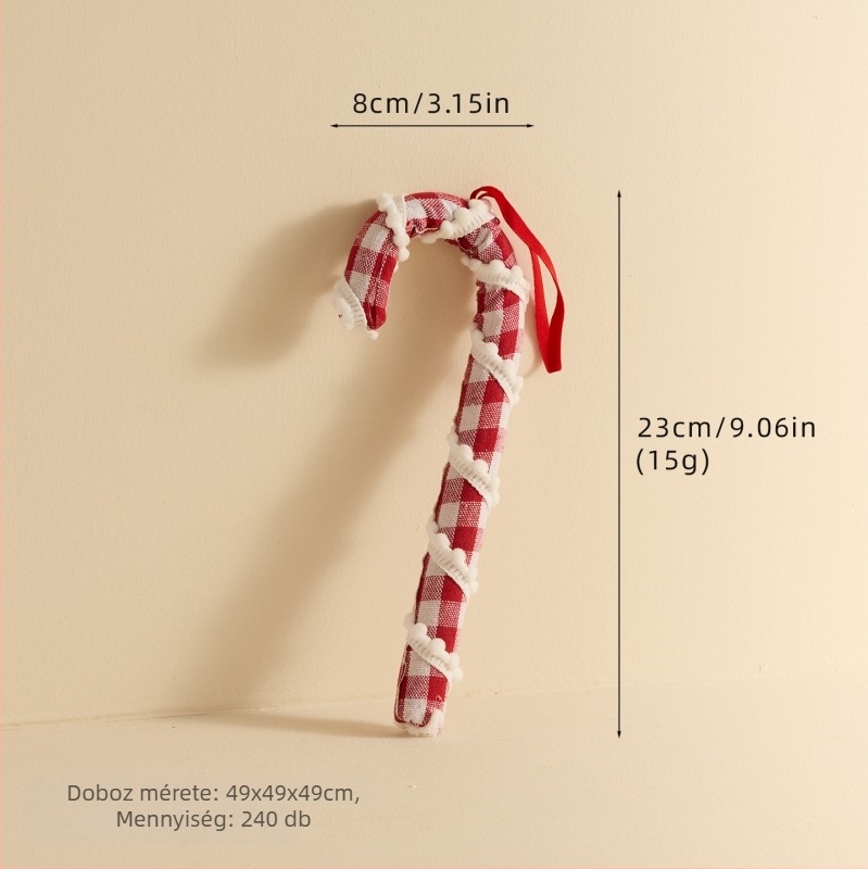 Karácsonyi fa dekorációs készlet: cukorka-pálca alakú díszek és forró levegő balon díszek, habból és gyöngyház pamutból, egyedi OPP zacskóban, modell 25 Lollipop Candy Cane