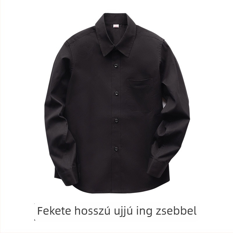 Gyerekeknek szóló ing, hosszú ujjú, rever galléros, 100% pamut, egyszínű, középiskolás fiúknak, tavasz-ősz