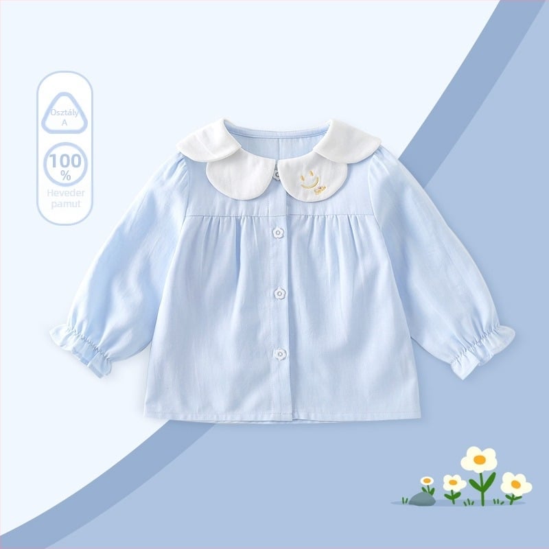 Lányoknak szóló hosszú ujjú ing, galléros, lapel gallér, 100% pamut, kellemes tapintású anyag, koreai stílus, tavasz és ősz