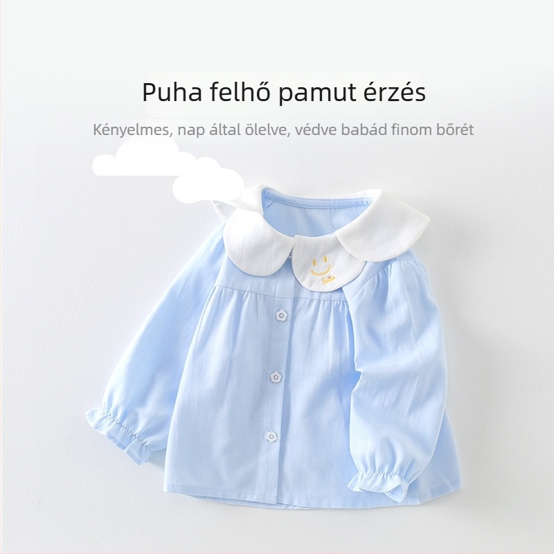 Lányoknak szóló hosszú ujjú ing, galléros, lapel gallér, 100% pamut, kellemes tapintású anyag, koreai stílus, tavasz és ősz