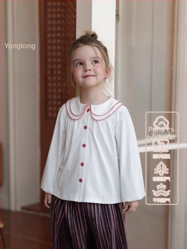 Gyerekeknek való ing V-nyakú, hosszú ujjú, 100% pamut, 3–8 éveseknek