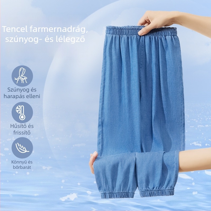 Fiúknak anti-szúnyog Lyocell nadrág, casual sportos stílus, elasztikus derekú, 9/10 hossz, nyár