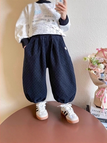 Lányoknak készült pamut anyagú, laza szabású nadrág fleece-béléssel, koreai stílus, elastikus derekú, tavasz-őszre