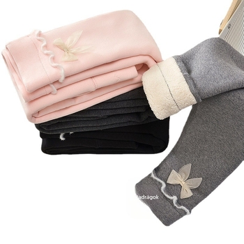 Koreai stílusú lányoknak készült fleece-béléssel bélelt leggings, magas derekú, 95% pamut