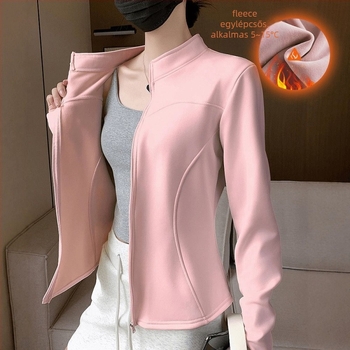 Női grafénnel bélelt jóga dzseki, hosszú ujjú, álló gallér, poliészter-spandex szövet, hossz 50-65 cm