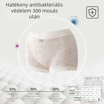 Női pamutból készült alsónemű virágos mintával és csipke élével, belső része Mulberry selyem, légáteresztő