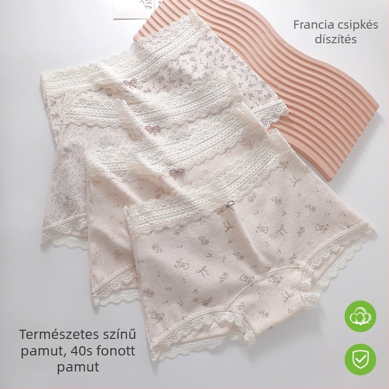 Női pamutból készült alsónemű virágos mintával és csipke élével, belső része Mulberry selyem, légáteresztő