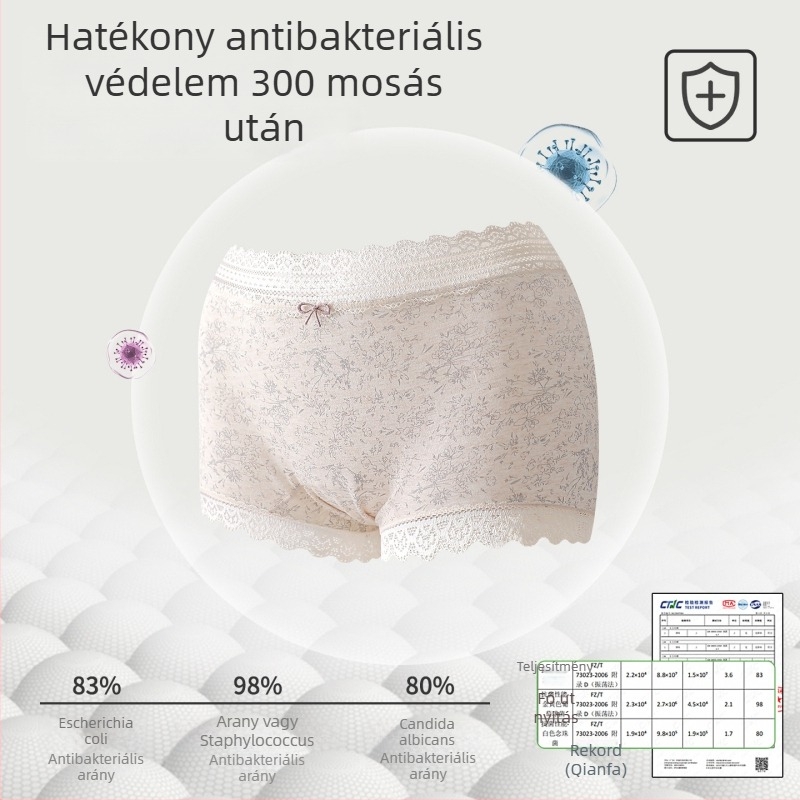 Női pamutból készült alsónemű virágos mintával és csipke élével, belső része Mulberry selyem, légáteresztő