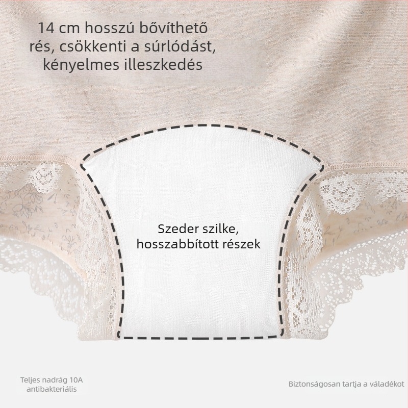 Női pamutból készült alsónemű virágos mintával és csipke élével, belső része Mulberry selyem, légáteresztő