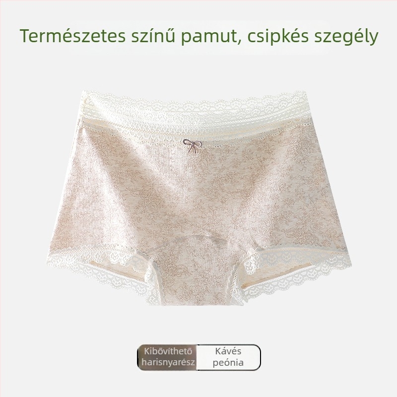 Női pamutból készült alsónemű virágos mintával és csipke élével, belső része Mulberry selyem, légáteresztő