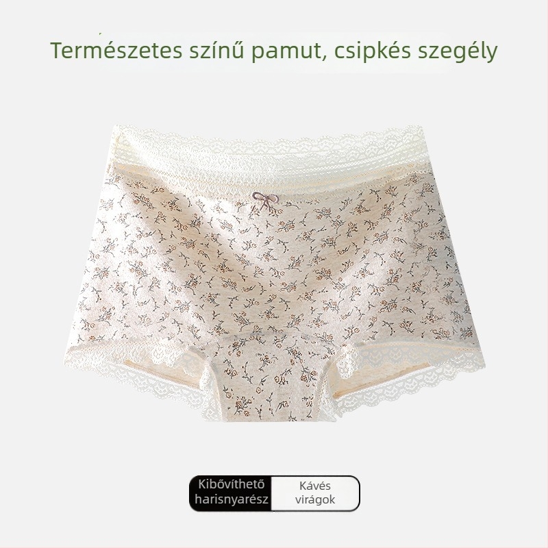 Női pamutból készült alsónemű virágos mintával és csipke élével, belső része Mulberry selyem, légáteresztő