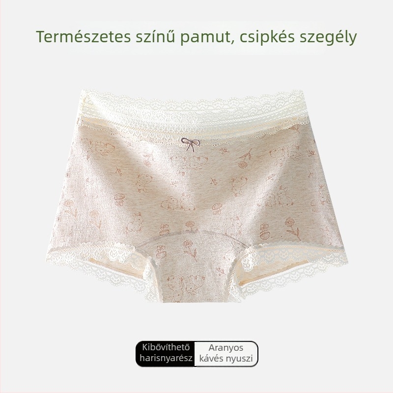 Női pamutból készült alsónemű virágos mintával és csipke élével, belső része Mulberry selyem, légáteresztő