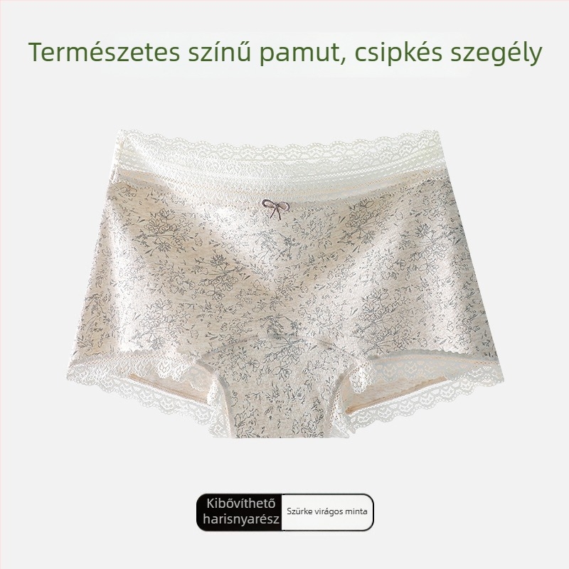 Női pamutból készült alsónemű virágos mintával és csipke élével, belső része Mulberry selyem, légáteresztő