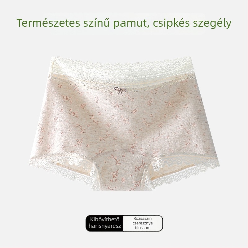 Női pamutból készült alsónemű virágos mintával és csipke élével, belső része Mulberry selyem, légáteresztő