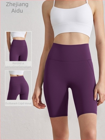 Antibakteriális női jóga rövidnadrág, magas derék, fenékemelés, háromnegyedes hossz, dupla oldalas brokát anyag, 80% nylon / 20% spandex