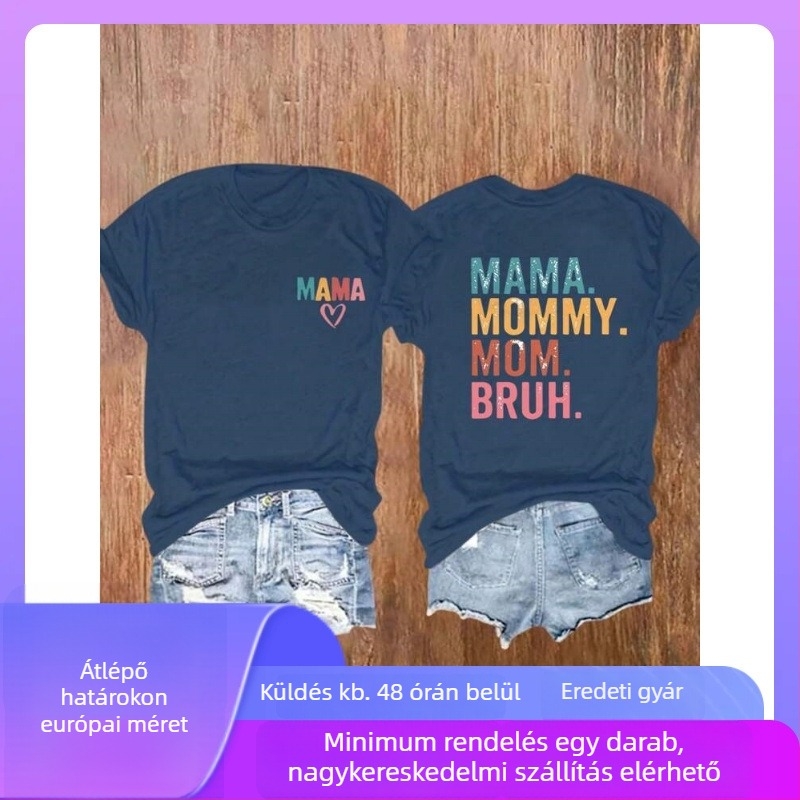 Inawly Vintage Mom Shirt – Rövid ujjú merceriselt pamutból készült póló, kerek nyak, A-vonalú szabás, retro betűs nyomtatás