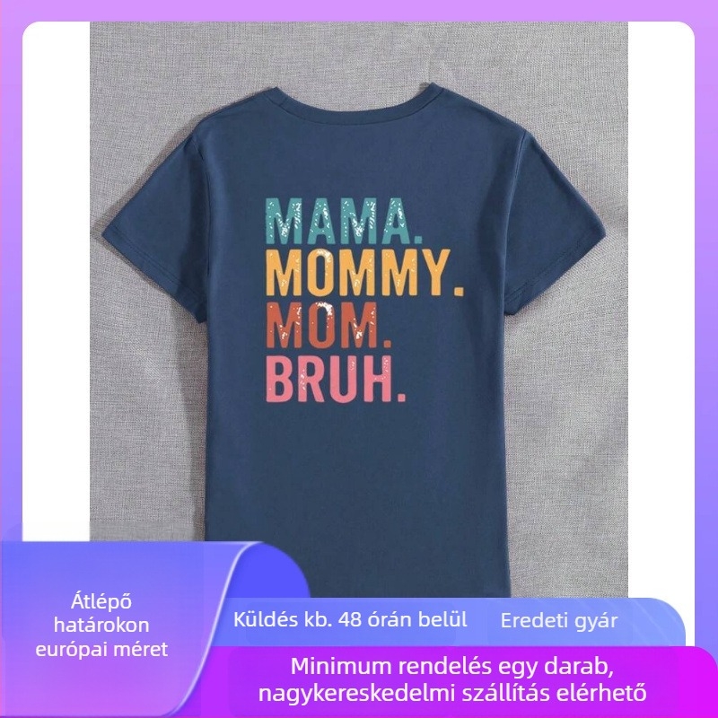 Inawly Vintage Mom Shirt – Rövid ujjú merceriselt pamutból készült póló, kerek nyak, A-vonalú szabás, retro betűs nyomtatás