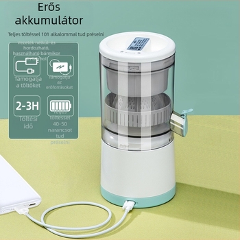 Hordozható gyümölcscentrifuga beépített akkumulátorral, 18000 rpm, 150W, kapacitás legfeljebb 400 ml, függőleges csavaros penge
