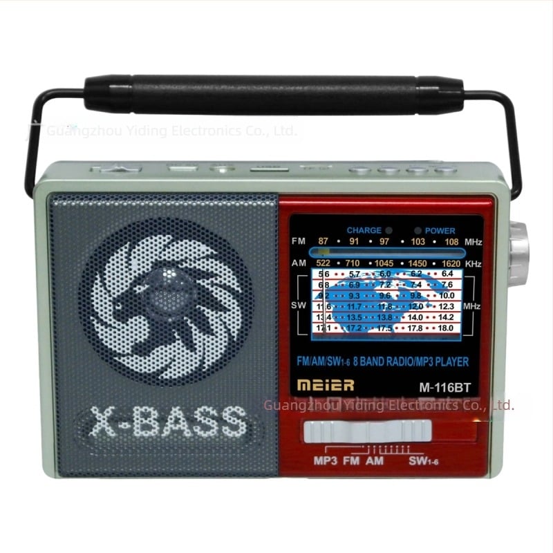 M-116BT Többbandos rövidhullámú rádió USB porttal, MP3-támogatással, LED lámpával, 1000–1999 mAh akkumulátor