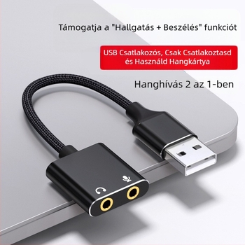 USB-tól 3,5 mm-es külső hangkártya adapter – 2 az 1-ben audió kábel, aranyozott csatlakozók, réz vezető