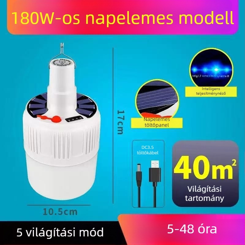 Napelemes, újratölthető LED-lámpa távirányítóval, E14 foglalat, IP44, 50 lm, beépített lítium akkumulátor