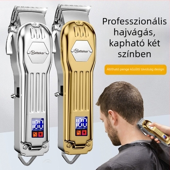 HATTEKER professzionális fodrász hajvágó gép szalonhoz beépített 500–800 mAh akkumulátorral, kefés motor, rozsdamentes acél vágófej, LCD kijelző