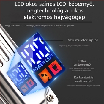 HATTEKER professzionális fodrász hajvágó gép szalonhoz beépített 500–800 mAh akkumulátorral, kefés motor, rozsdamentes acél vágófej, LCD kijelző