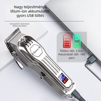 HATTEKER professzionális fodrász hajvágó gép szalonhoz beépített 500–800 mAh akkumulátorral, kefés motor, rozsdamentes acél vágófej, LCD kijelző