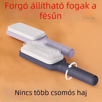 Forgó teleszkópos masszírozó fésű levegő párnával, anti-sztatikus, negatív ionokkal, kisimítja a hajat, bambuszból, téglalap alakú, otthoni használatra