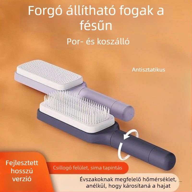 Forgó teleszkópos masszírozó fésű levegő párnával, anti-sztatikus, negatív ionokkal, kisimítja a hajat, bambuszból, téglalap alakú, otthoni használatra