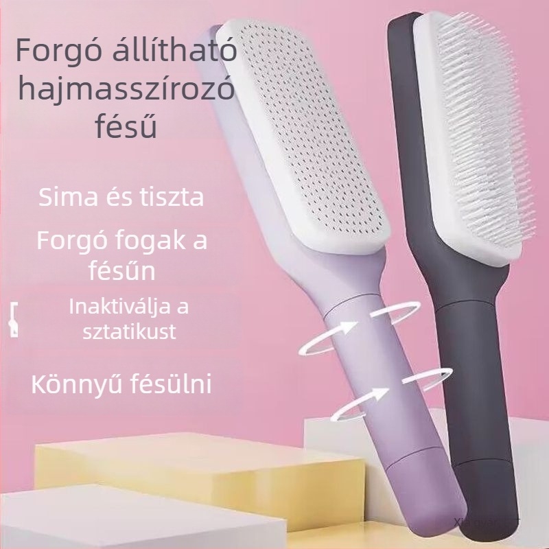 Forgó teleszkópos masszírozó fésű levegő párnával, anti-sztatikus, negatív ionokkal, kisimítja a hajat, bambuszból, téglalap alakú, otthoni használatra