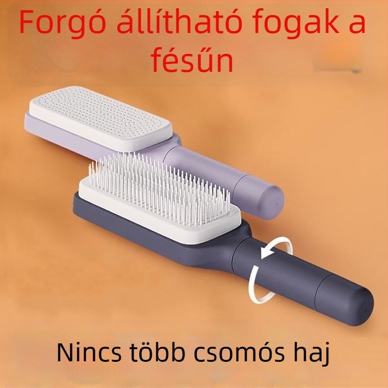 Forgó teleszkópos masszírozó fésű levegő párnával, anti-sztatikus, negatív ionokkal, kisimítja a hajat, bambuszból, téglalap alakú, otthoni használatra