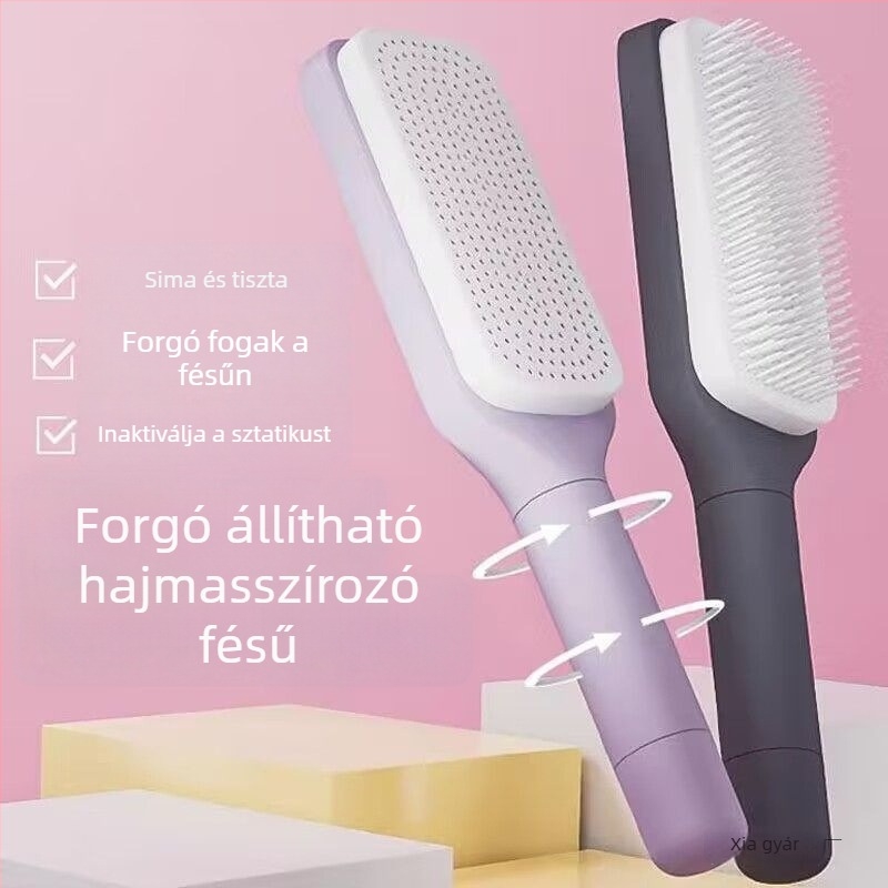 Forgó teleszkópos masszírozó fésű levegő párnával, anti-sztatikus, negatív ionokkal, kisimítja a hajat, bambuszból, téglalap alakú, otthoni használatra