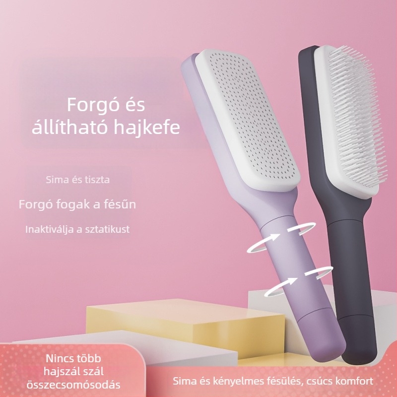 Forgó teleszkópos masszírozó fésű levegő párnával, anti-sztatikus, negatív ionokkal, kisimítja a hajat, bambuszból, téglalap alakú, otthoni használatra
