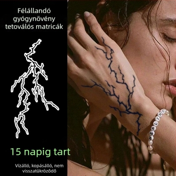Ideiglenes tetoválás matrica a kéz hátára, realisztikus villámmintával, vízálló, kopásálló, félpermanens