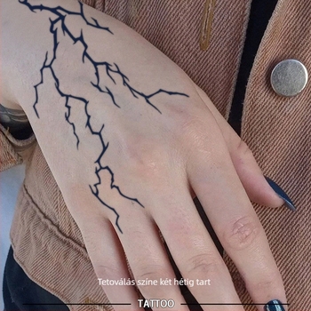 Ideiglenes tetoválás matrica a kéz hátára, realisztikus villámmintával, vízálló, kopásálló, félpermanens