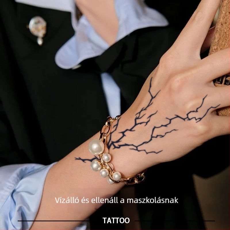Ideiglenes tetoválás matrica a kéz hátára, realisztikus villámmintával, vízálló, kopásálló, félpermanens