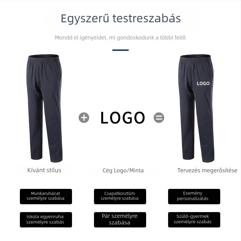Gyorsan száradó, egyenes szárú uniszex nadrág csoportos tevékenységekhez, atlétikához és futáshoz, logónyomtatással