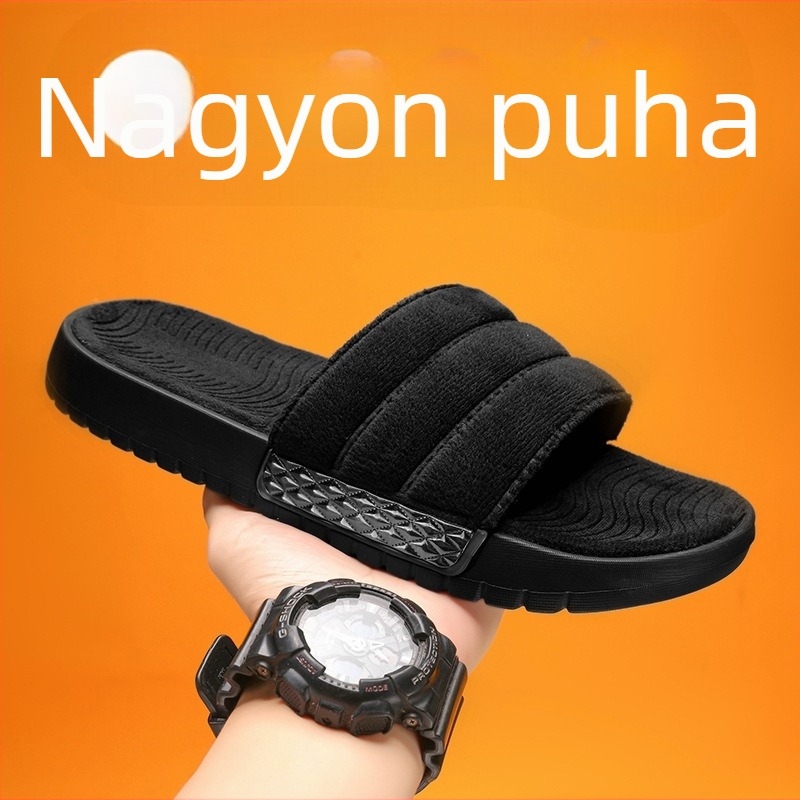 Uniszex velúr flip-flop papucs, EVA talppal, injektált öntött talp, pull-on stílus